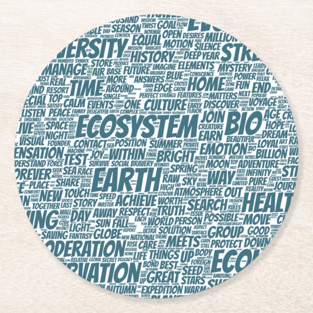 Bio Word Cloud Text Model Biodiversity Round Paper Coaster (Front)