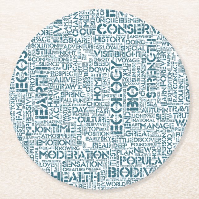 Bio Word Cloud Text Reason Biodiversity Round Paper Coaster (Front)