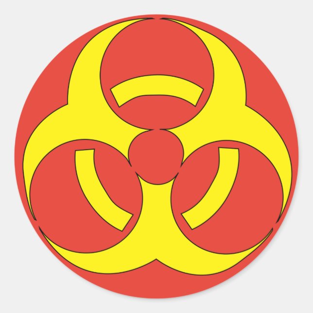 Biohazard red and yellow warning sign classic round sticker (Front)