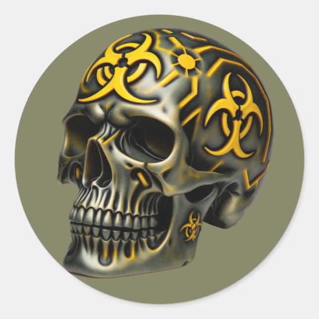 Biohazard skull  classic round sticker (Front)