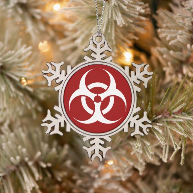 Biohazard Symbol  Snowflake Pewter Christmas Ornament (Tree)