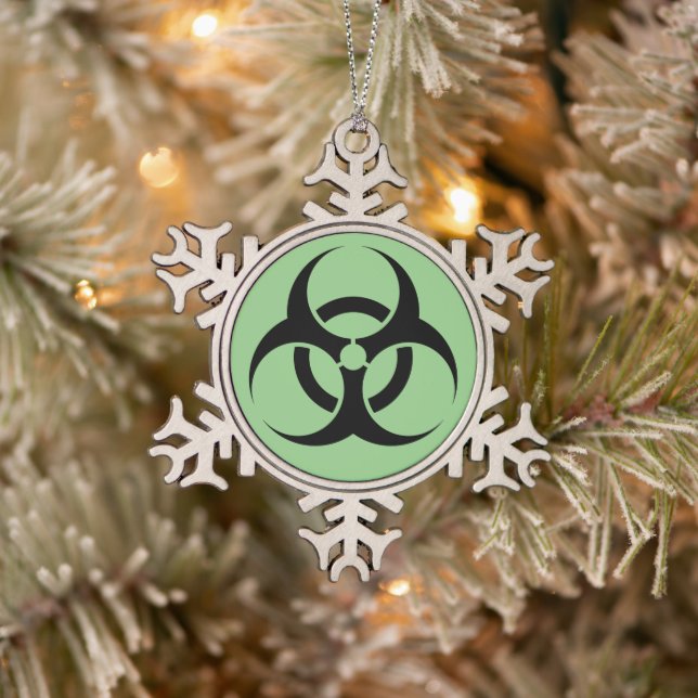 Biohazard Symbol  Snowflake Pewter Christmas Ornament (Tree)