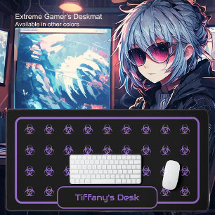 Biohazard Symbols - Purple on a Black Background Desk Mat