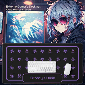 Biohazard Symbols - Purple on a Black Background Desk Mat