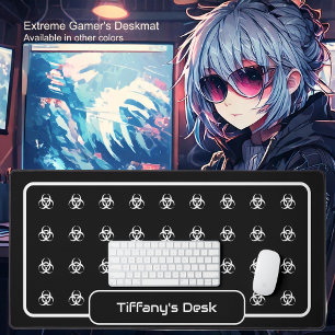 Biohazard Symbols - White on a Black Background Desk Mat