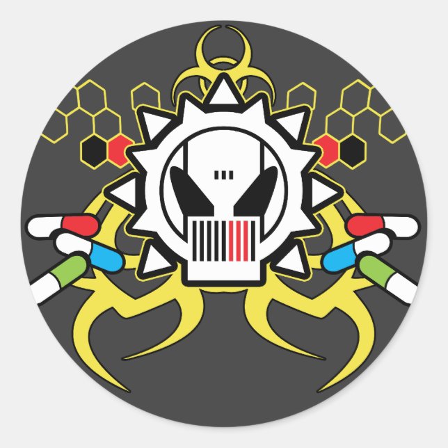 Biohazard Tech Skull Classic Round Sticker (Front)