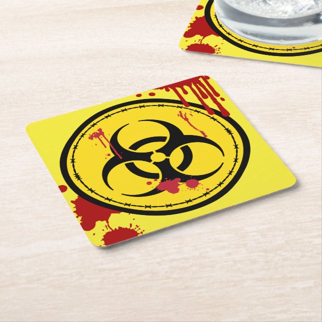 Biohazard Warning Symbol Bloody Paper Coaster (Angled)