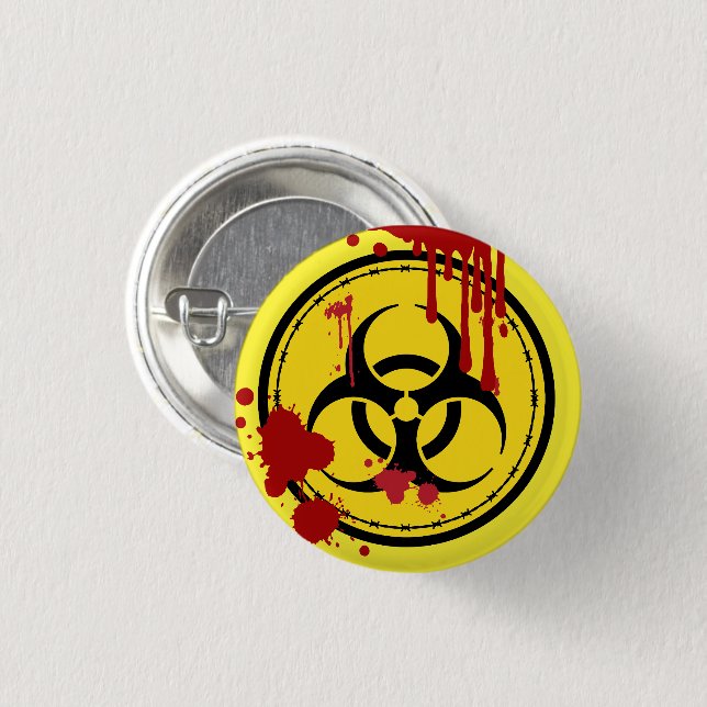 Biohazard Warning Symbol Bloody Zombie 3 Cm Round Badge (Front & Back)