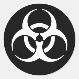 biohazard white on black classic round sticker