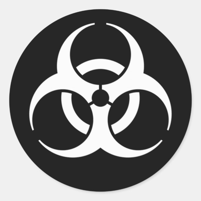 biohazard white on black classic round sticker (Front)