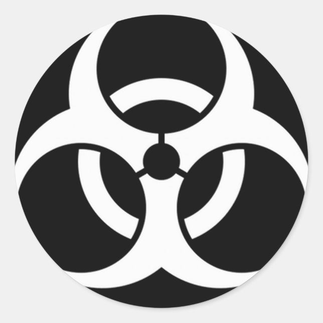 biohazard white on black classic round sticker (Front)