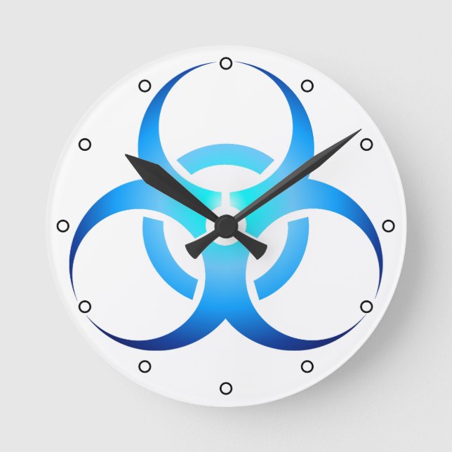 Biological Biohazard Symbol blue with Dots Round Clock (Front)