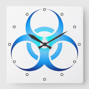 Biological Biohazard Symbol blue with Dots Square Wall Clock