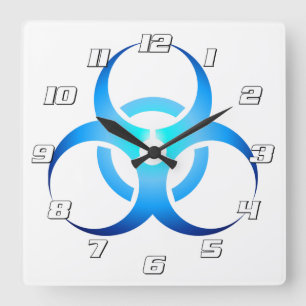 Biological Biohazard Symbol blue with Numbers Square Wall Clock
