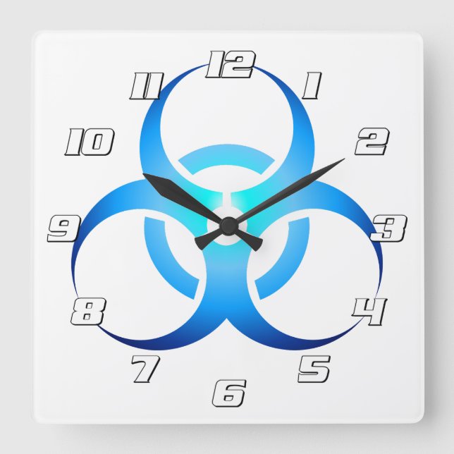Biological Biohazard Symbol blue with Numbers Square Wall Clock (Front)