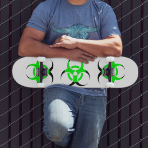 Biological Biohazard Symbol green and black Skateboard