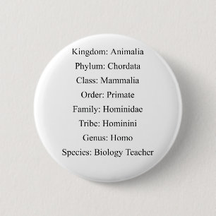 Biological Classification - Biology Teacher 6 Cm Round Badge