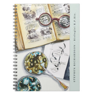 Biology Biologist Scientist Watercolor Monogram Notebook