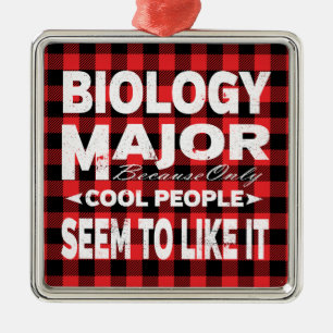 Biology College Major Student Red Plaid Metal Ornament