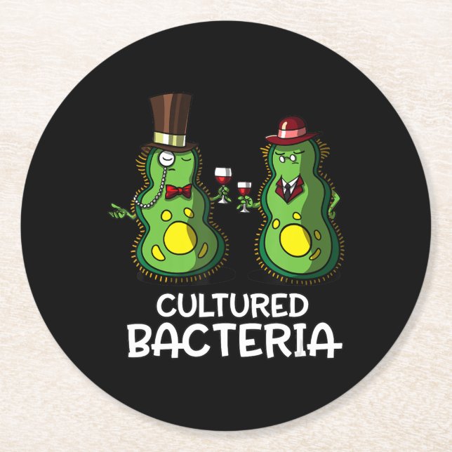 biology cultured bacteria funny student science round paper coaster (Front)