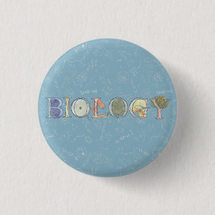 Biology diagram and typography blue 3 cm round badge