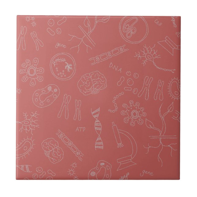 Biology diagram design dusky pink ceramic tile (Front)