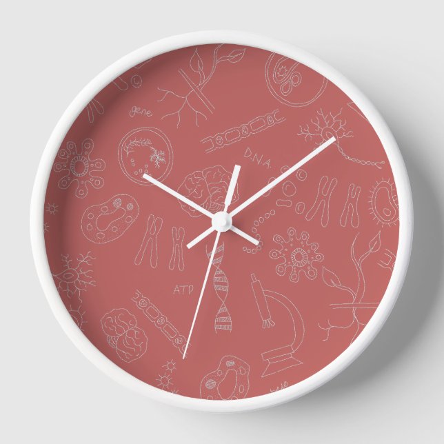 Biology diagram design dusky pink clock (Front)