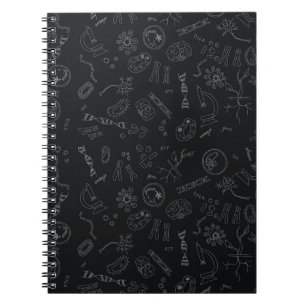 Biology diagram pattern white on black drawstring notebook