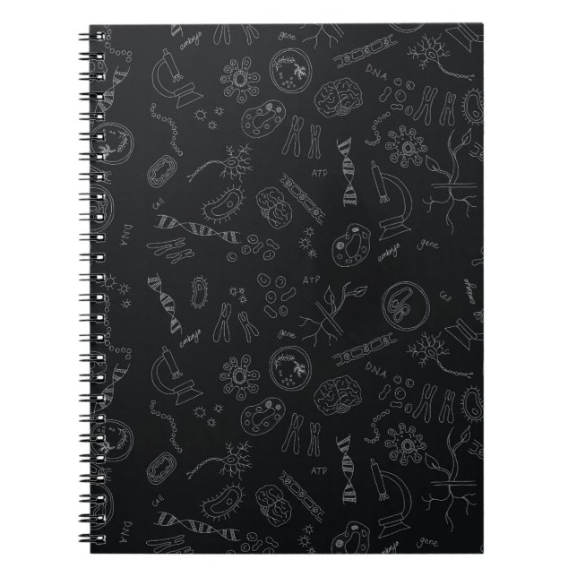 Biology diagram pattern white on black  drawstring notebook (Front)