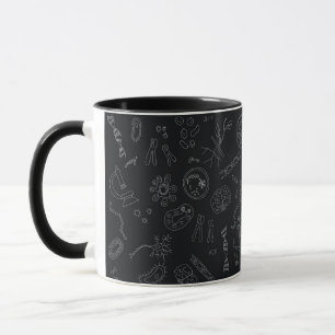 Biology diagram pattern white on black mug