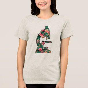 Biology Hawaiian Floral Microscope T-shirt Tri-Blend Shirt