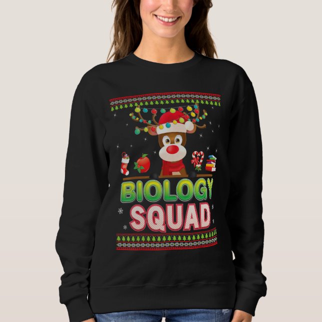 Biology Squad Christmas Reindeer Santa Hat Student Sweatshirt (Front)