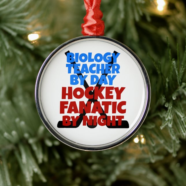 Biology Teacher Loves Hockey Metal Ornament (Tree)