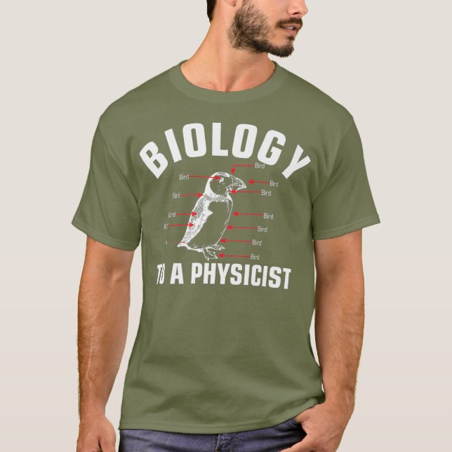 Biology to a Physicist science physics major T-Shirt (Front)