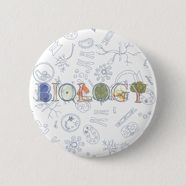 Biology typography and diagrams 6 cm round badge (Front)
