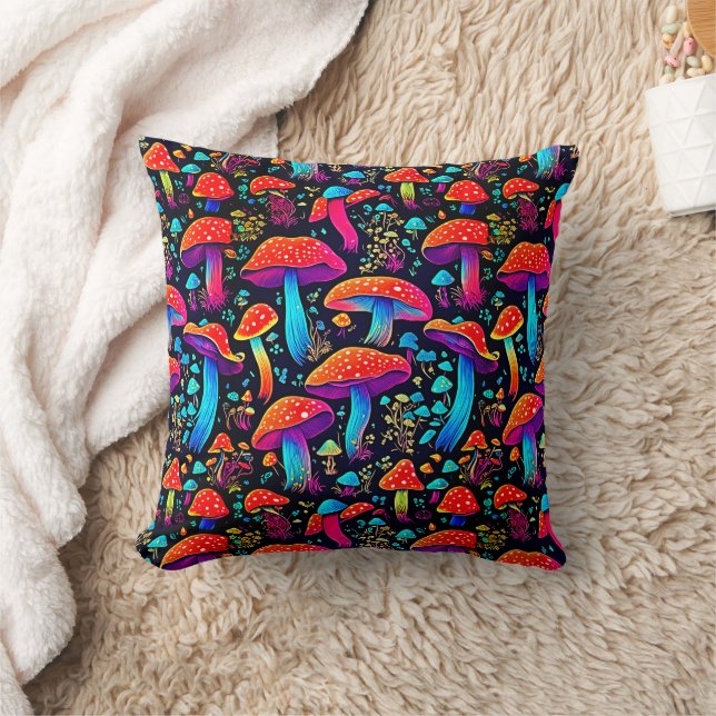 Bioluminescent Bliss: Groovy Mushroom Cushion (Blanket)