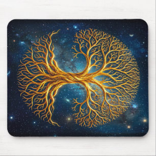 Bioluminescent Blue Cosmic Tree Of Life Mystic Mouse Pad