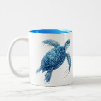 Bioluminescent Blue Sea Turtle Two-Tone Coffee Mug
