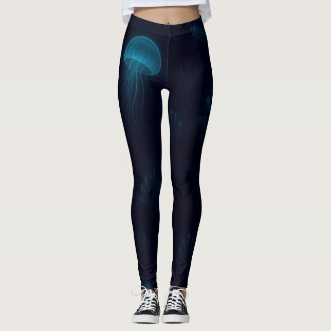 Bioluminescent Deep-Sea Glow Pattern  Leggings (Front)