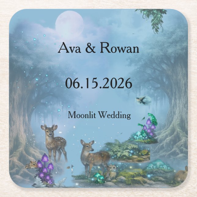 Bioluminescent Elegance Wedding Collection Square Paper Coaster (Front)