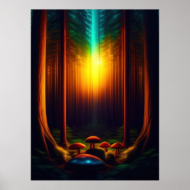Bioluminescent Fantasy Mushroom Poster Set (Front)