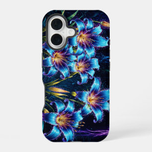 Bioluminescent flowers night garden illustration iPhone 16 case
