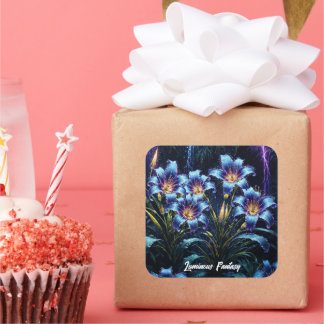 Bioluminescent flowers night garden illustration square sticker