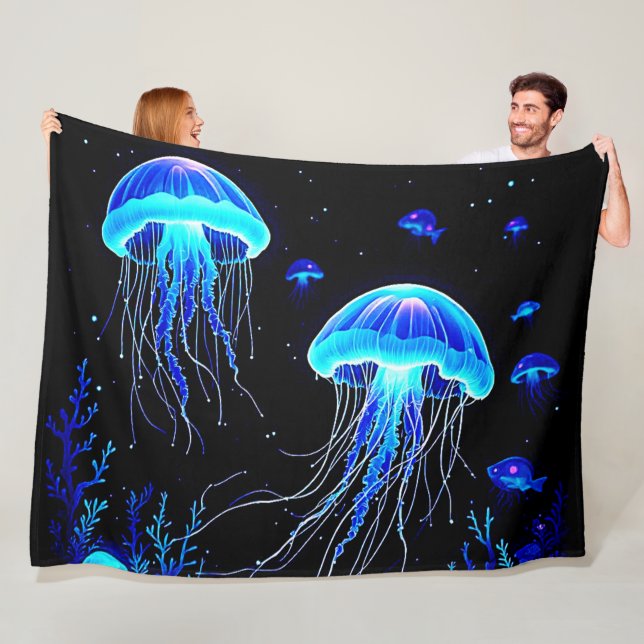 Bioluminescent Jellyfish Dream Fleece Blanket (In Situ)