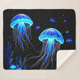 Bioluminescent Jellyfish Dream Sherpa Blanket