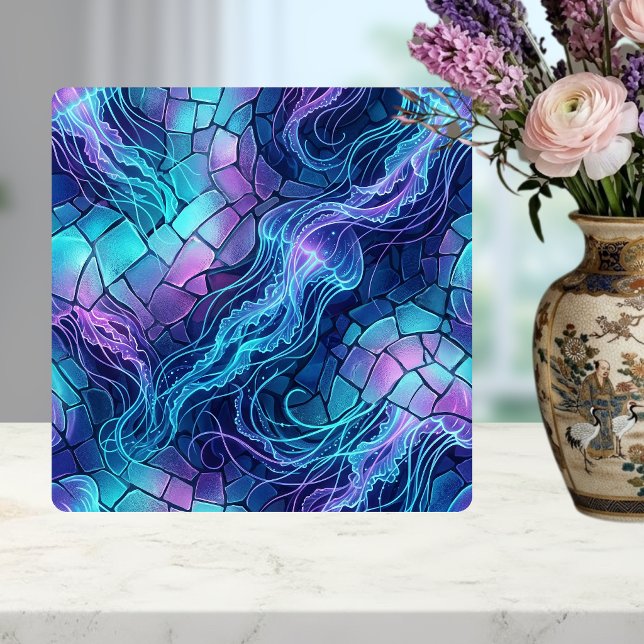 Bioluminescent Jellyfish Mosaic Blue Purple  Ceramic Tile (Creator Uploaded)