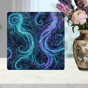 Bioluminescent Jellyfish Teal Purple Swirls Mosaic Ceramic Tile