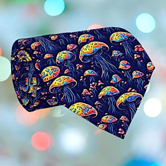 Bioluminescent Magic Neon-Hued Mushroom Pattern Tie