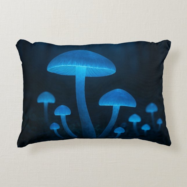Bioluminescent Mushroom Forest Decorative Cushion (Front)
