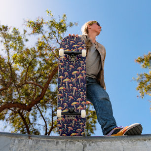 Bioluminescent Mushroom Retro Skateboard Art